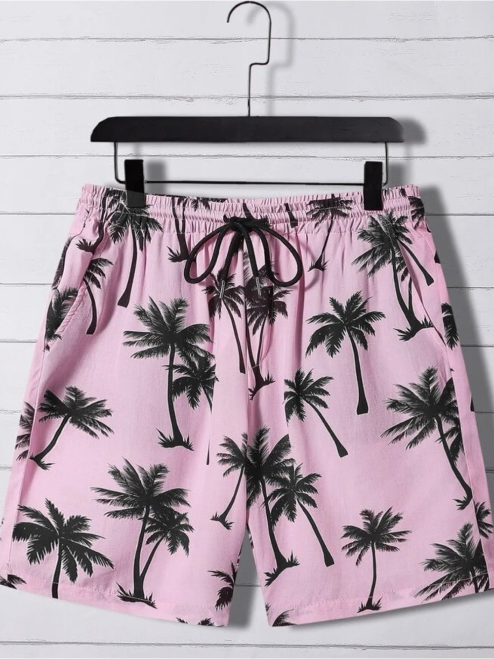 Men's Pink Palm-Print Hybrid Shorts with Drawstring